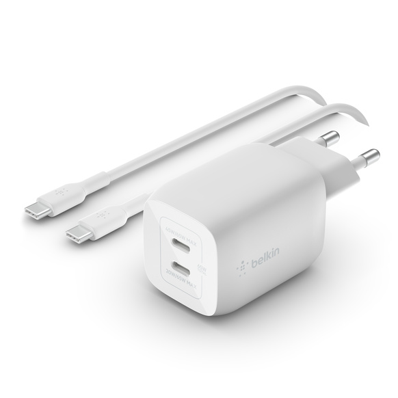 Belkin 65W PD PPS Dual USB-C GaN laddare + 2m C-C 100W kabel