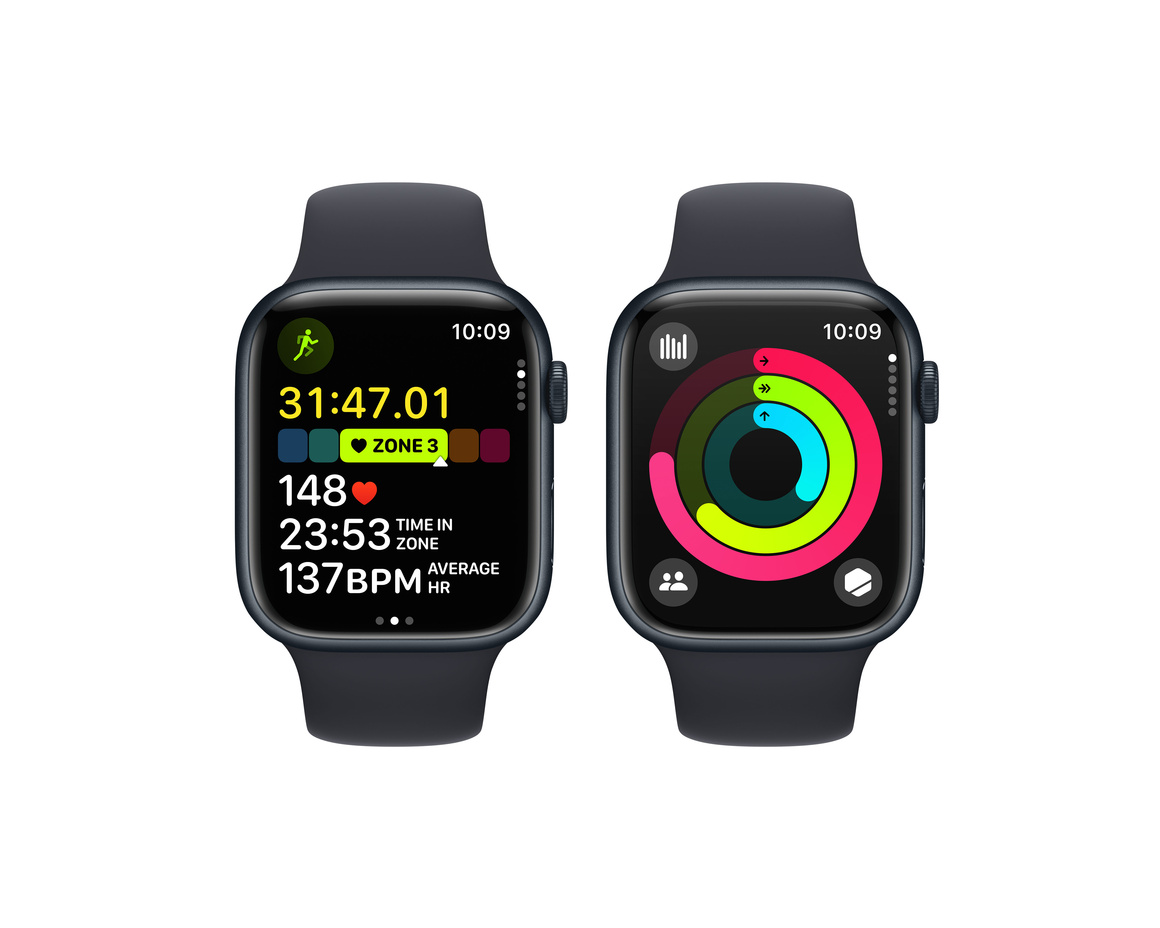 Apple Watch Series 9 Aluminiumboett Midnatt 45mm GPS M/L