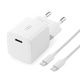 C&C - 20W PD GaN USB-C väggladdare för snabbladdning + USB-C - USB-C kabel 1m