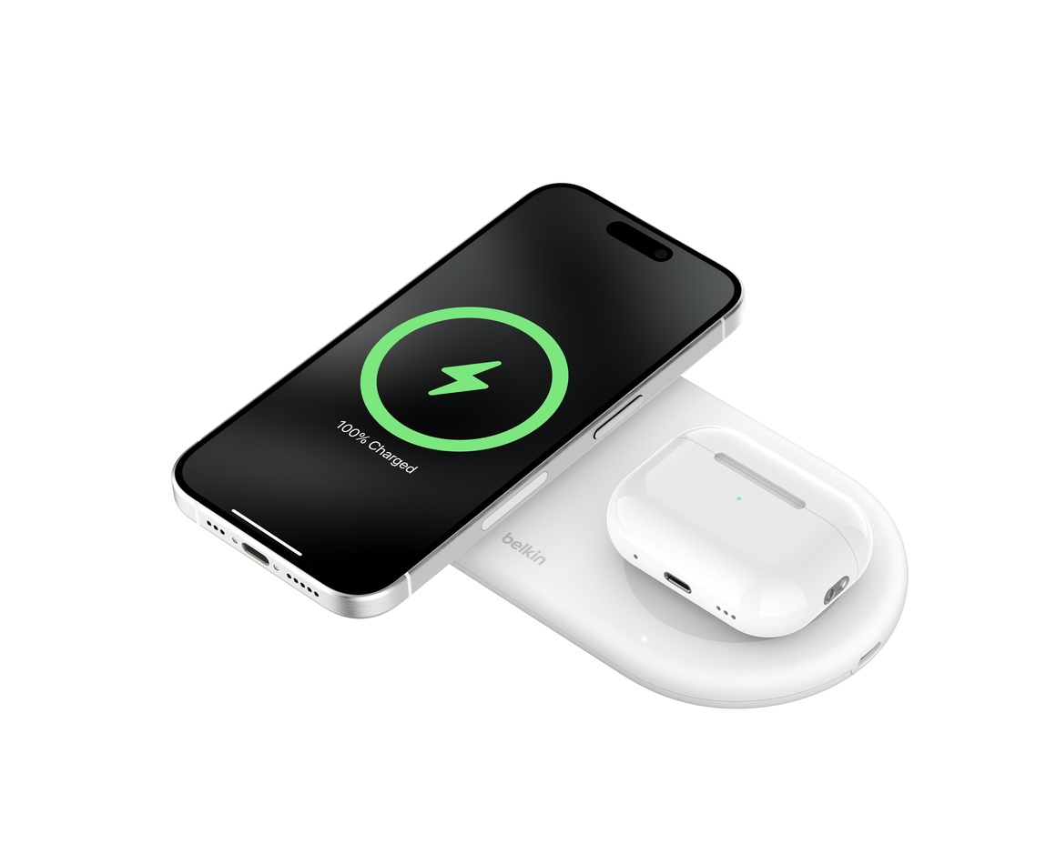 Belkin BoostCharge Pro 2-i-1 Qi2 15w Trådlös laddningsplatta Vit