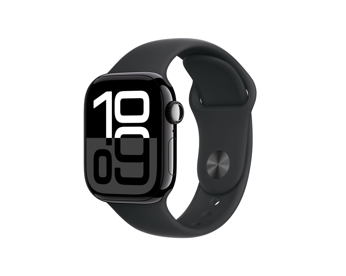 Apple Watch Series 10 GPS 42mm Gagatsvart Aluminiumboett med Svart Sportband - S/M