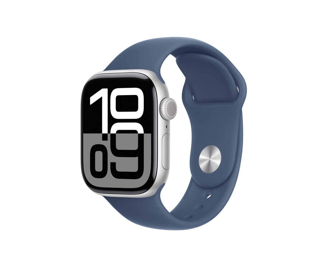 Apple Watch Series 10 GPS 42mm Silver Aluminiumboett med Denim Sportband - S/M