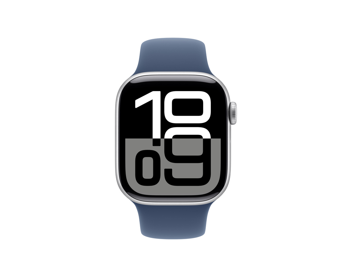 Apple Watch Series 10 GPS 42mm Silver Aluminiumboett med Denim Sportband - S/M