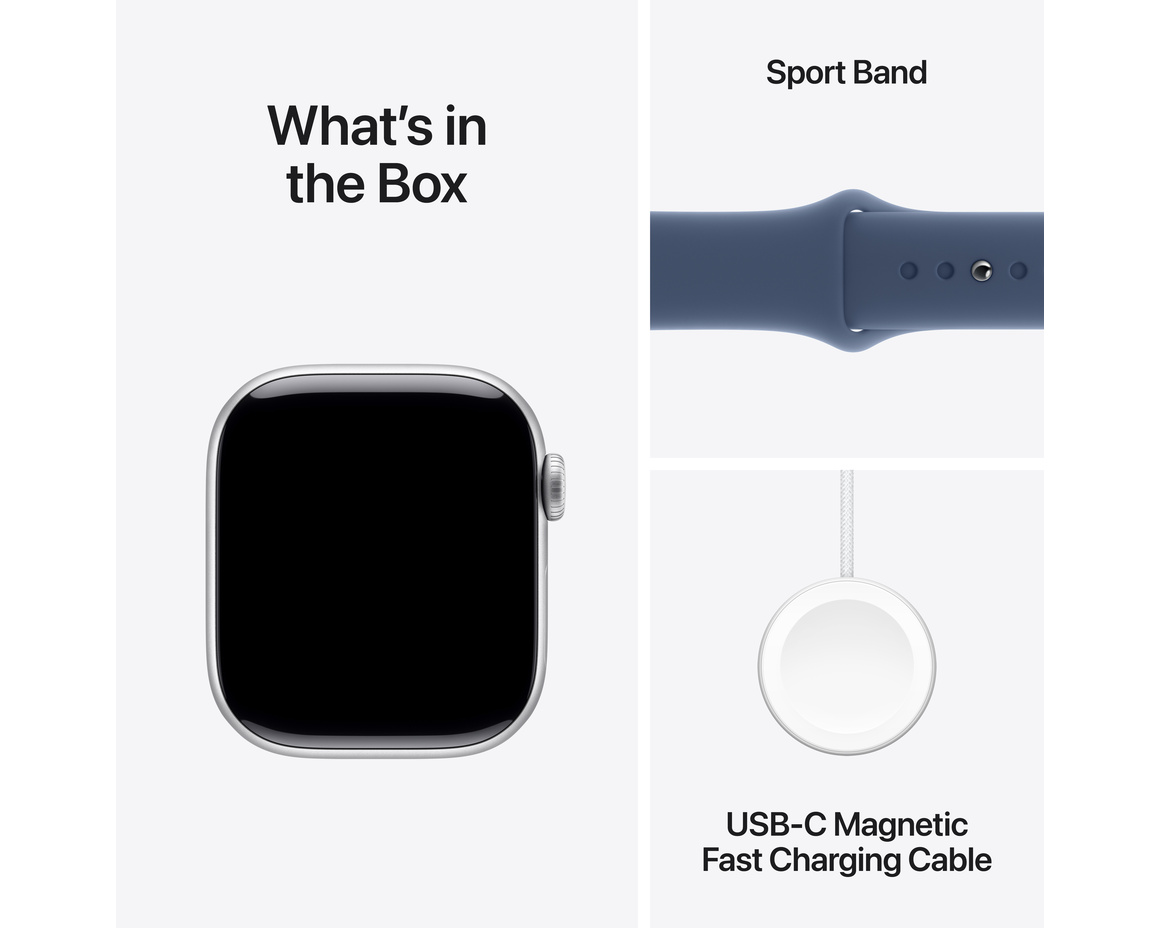 Apple Watch Series 10 GPS 42mm Silver Aluminiumboett med Denim Sportband - S/M