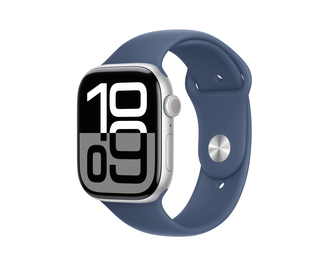 Apple Watch Series 10 GPS + Cellular 46mm Silver Aluminiumboett med Denim Sportband - M/L