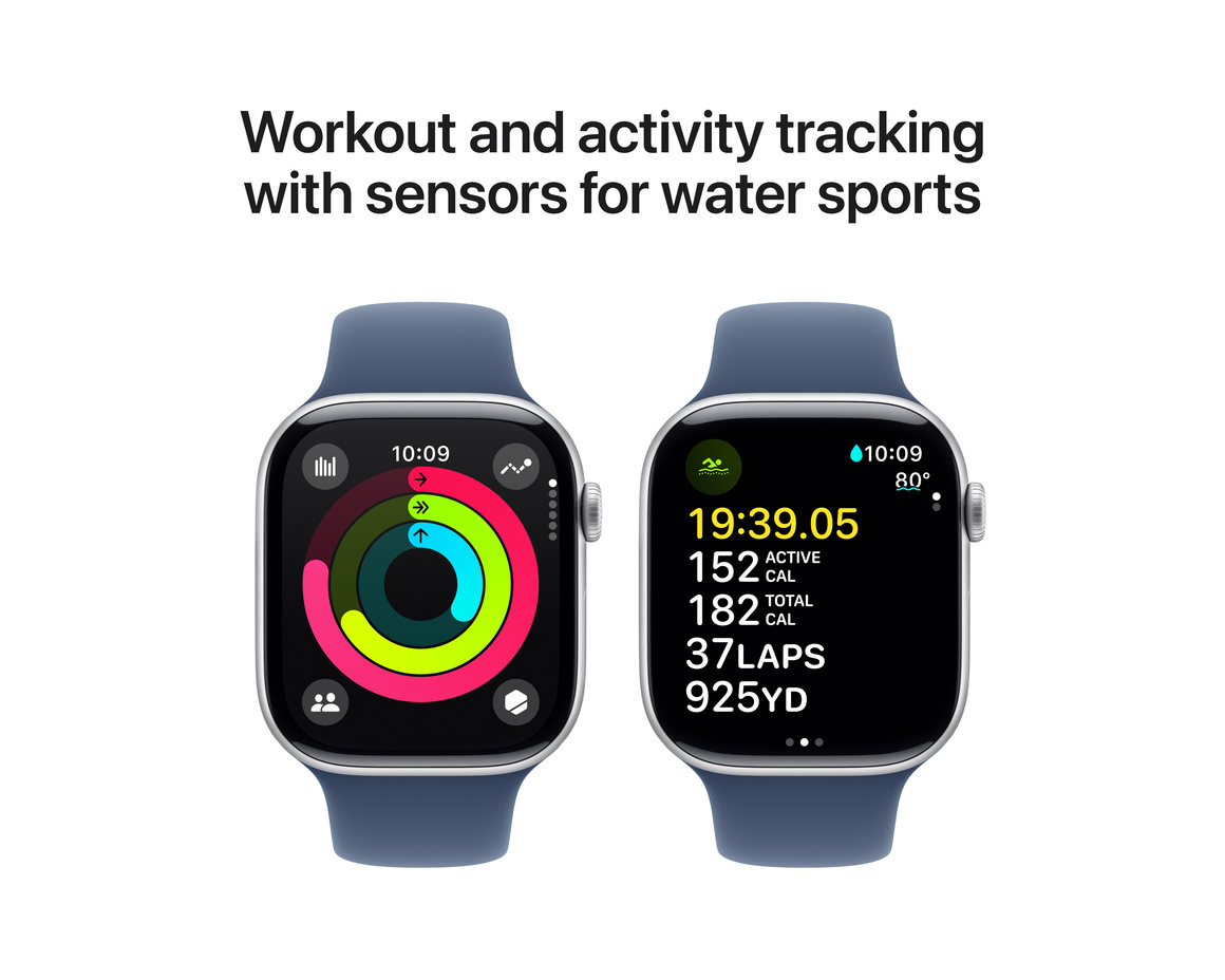 Apple Watch Series 10 GPS + Cellular 46mm Silver Aluminiumboett med Denim Sportband - M/L