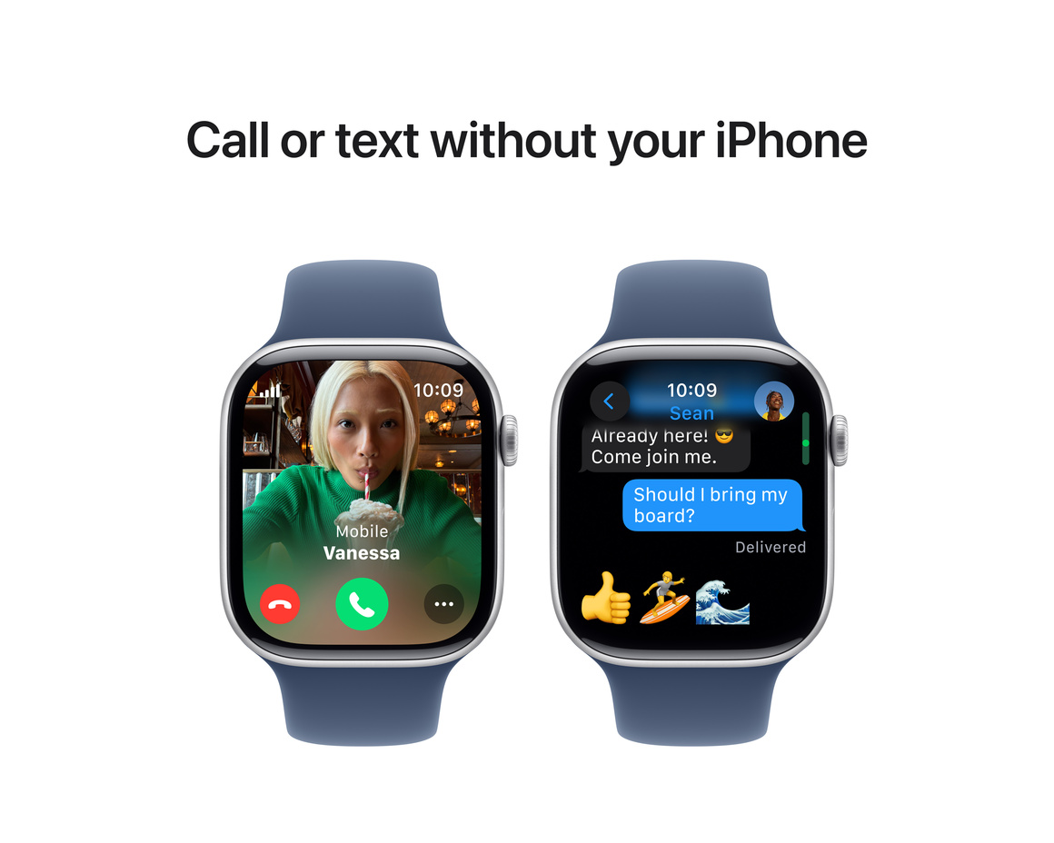Apple Watch Series 10 GPS + Cellular 46mm Silver Aluminiumboett med Denim Sportband - M/L