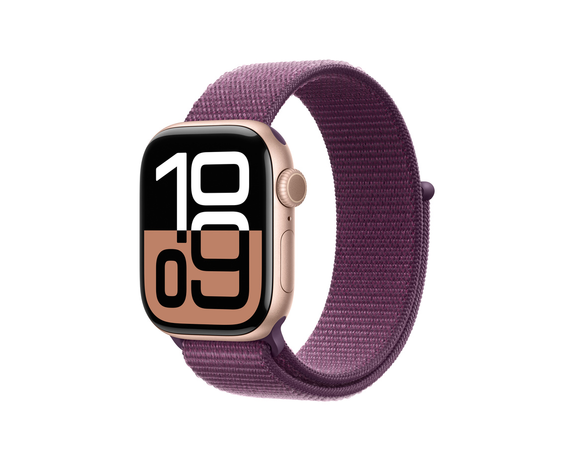 Apple Watch Series 10 GPS 42mm Roséguld Aluminiumboett med Plommon Sportloop