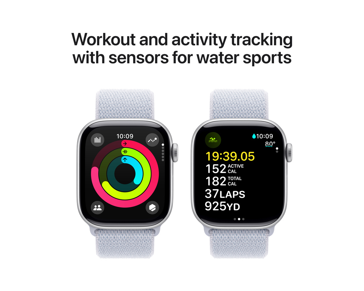 Apple Watch Series 10 GPS 42mm Silver Aluminiumboett med Dimblå Sportloop