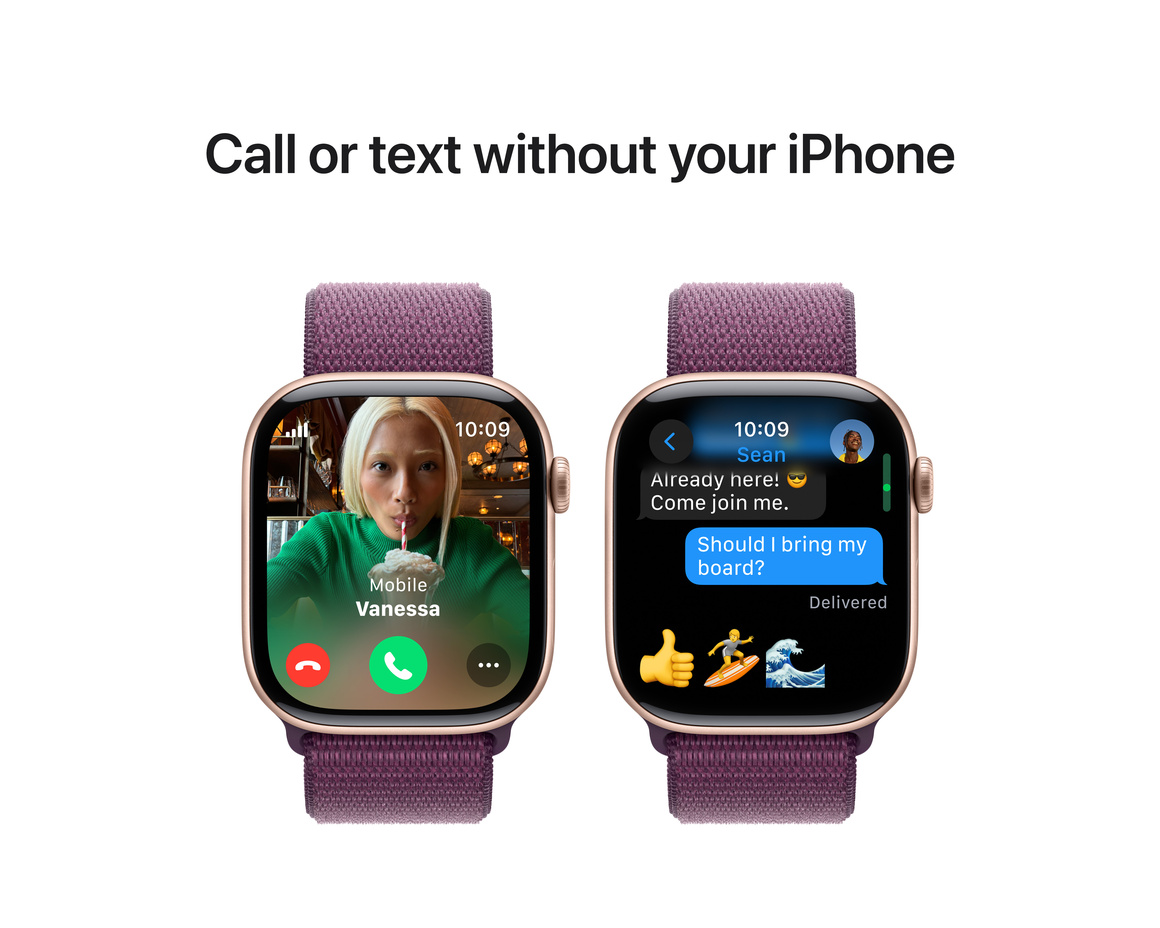 Apple Watch Series 10 GPS + Cellular 46mm Roséguld Aluminiumboett med Plommon Sportloop