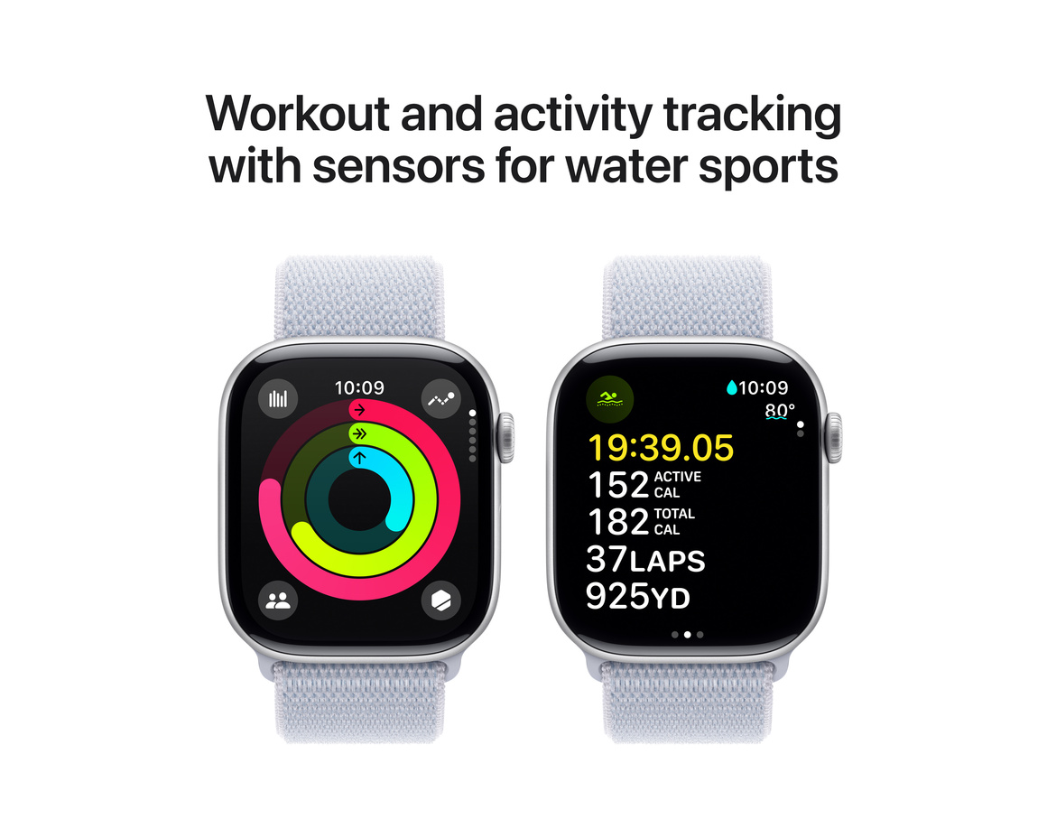 Apple Watch Series 10 GPS + Cellular 46mm Silver Aluminiumboett med Dimblå Sportloop