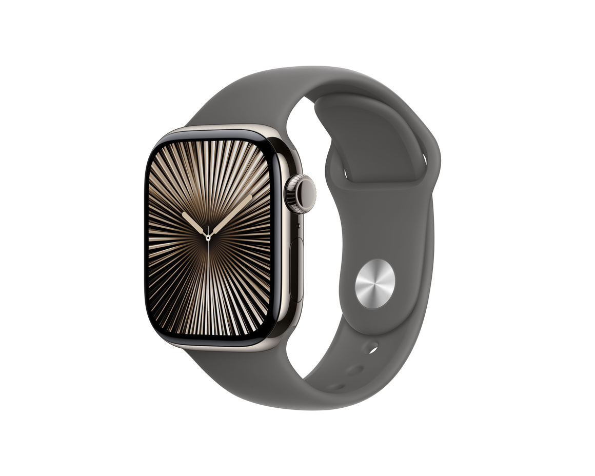 Apple Watch Series 10 GPS + Cellular 42mm Naturlig Titanboett med Granitgrå Sportband - S/M