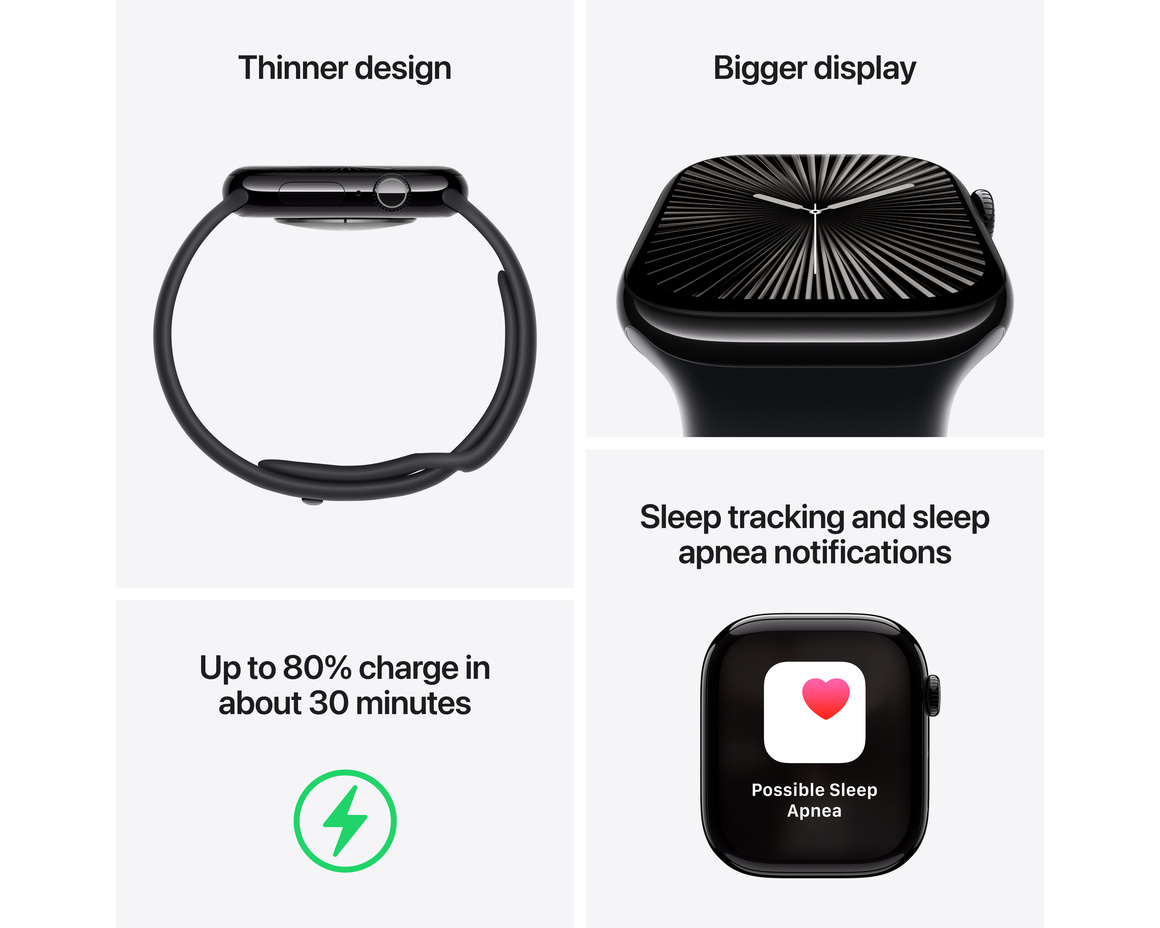 Apple Watch Series 10 GPS + Cellular 42mm Naturlig Titanboett med Granitgrå Sportband - S/M