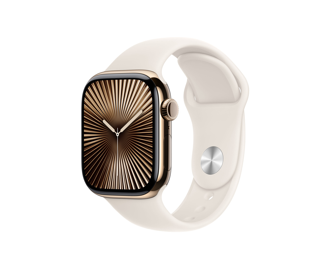 Apple Watch Series 10 GPS + Cellular 42mm Guld Titanboett med Stjärnglans Sportband - M/L