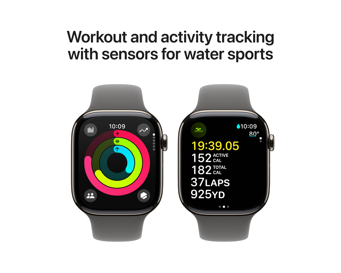 Apple Watch Series 10 GPS + Cellular 46mm Naturlig Titanboett med Granitgrå Sportband - M/L
