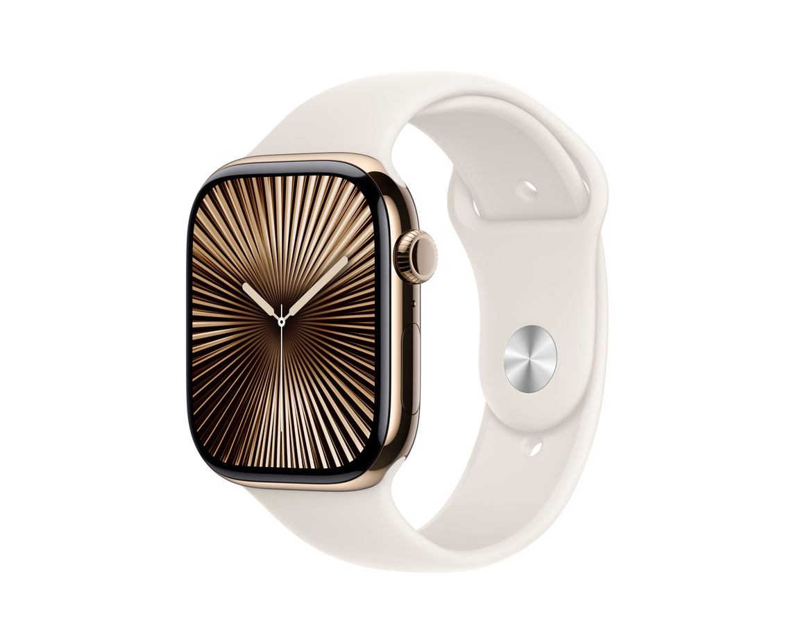 Apple Watch Series 10 GPS + Cellular 46mm Guld Titanboett med Stjärnglans Sportband - S/M