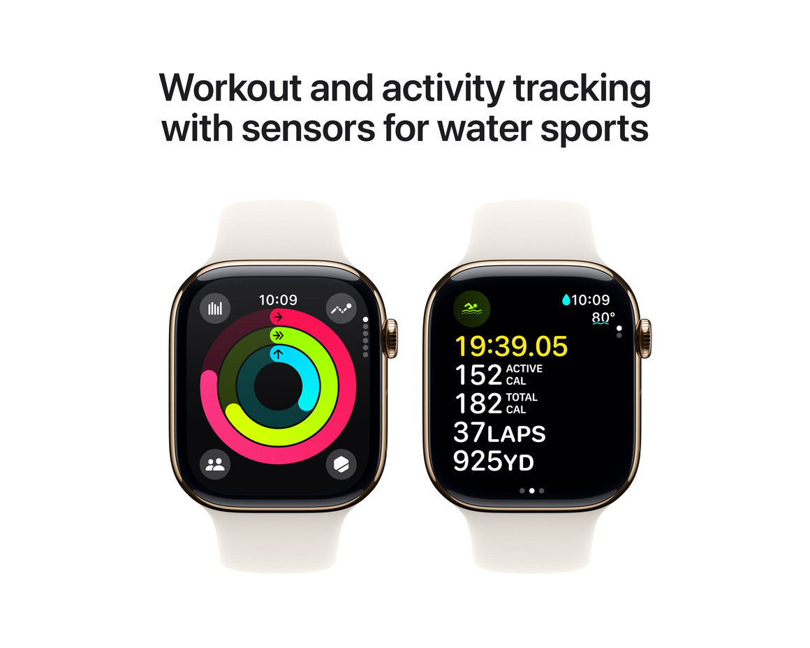 Apple Watch Series 10 GPS + Cellular 46mm Guld Titanboett med Stjärnglans Sportband - S/M