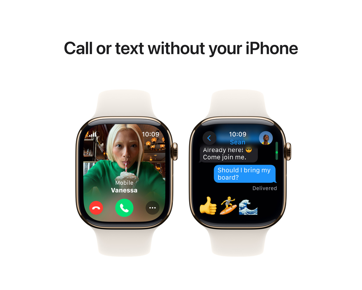 Apple Watch Series 10 GPS + Cellular 46mm Guld Titanboett med Stjärnglans Sportband - S/M