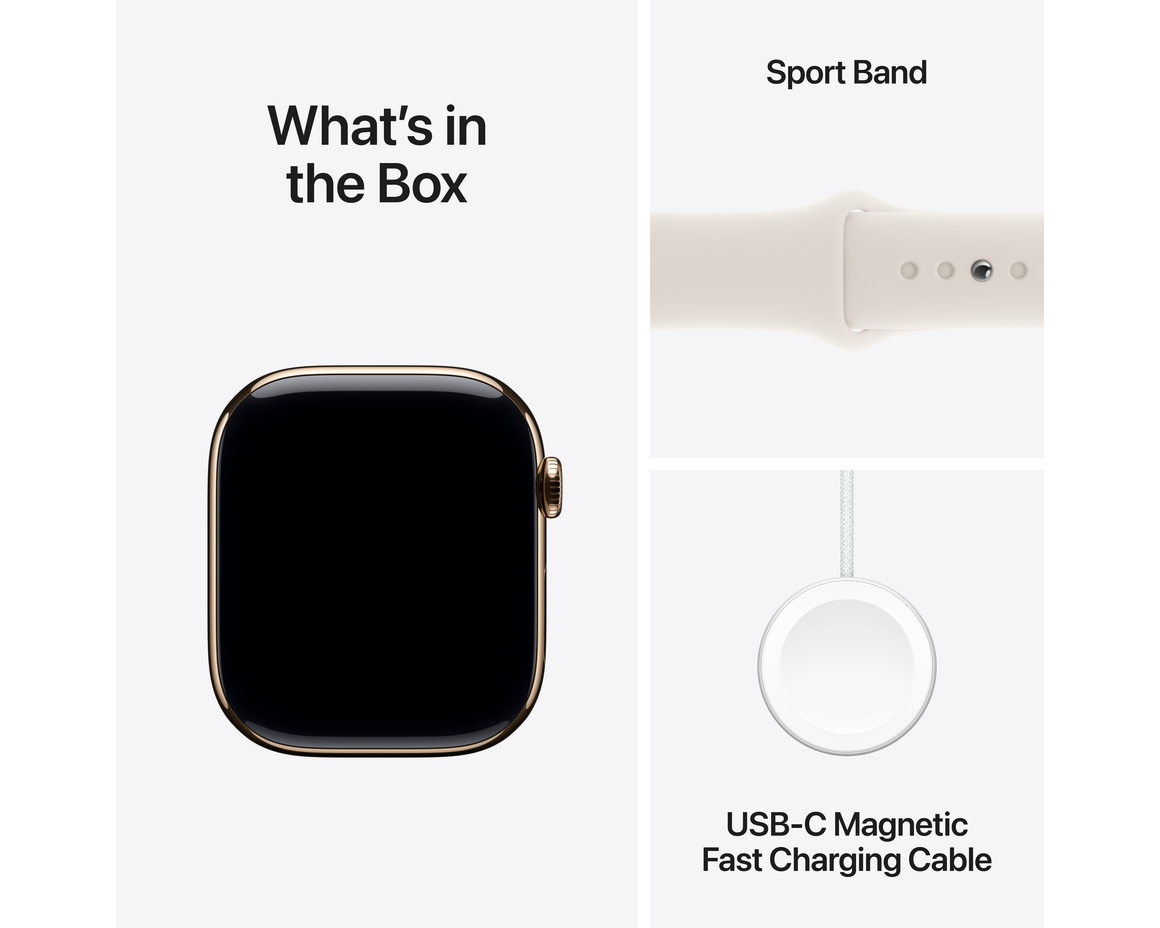 Apple Watch Series 10 GPS + Cellular 46mm Guld Titanboett med Stjärnglans Sportband - S/M