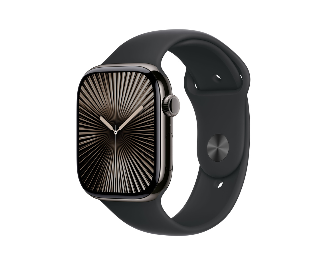 Apple Watch Series 10 GPS + Cellular 46mm Skiffer Titanboett med Svart Sportband - S/M