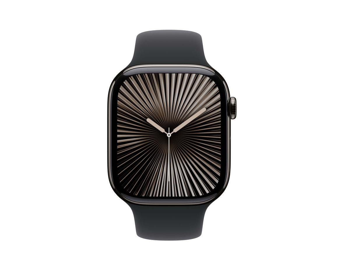 Apple Watch Series 10 GPS + Cellular 46mm Skiffer Titanboett med Svart Sportband - S/M