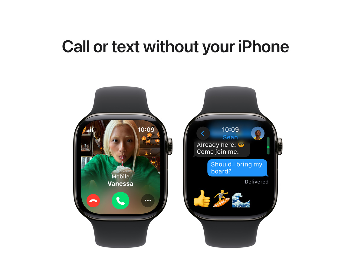 Apple Watch Series 10 GPS + Cellular 46mm Skiffer Titanboett med Svart Sportband - S/M