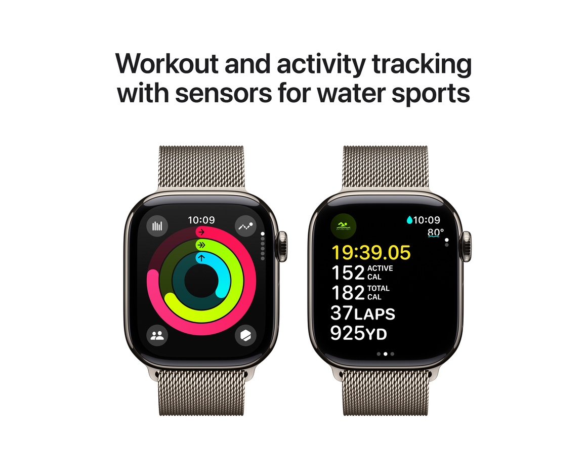 Apple Watch Series 10 GPS + Cellular 42mm Naturlig Titanboett med Naturlig Milanesisk loop