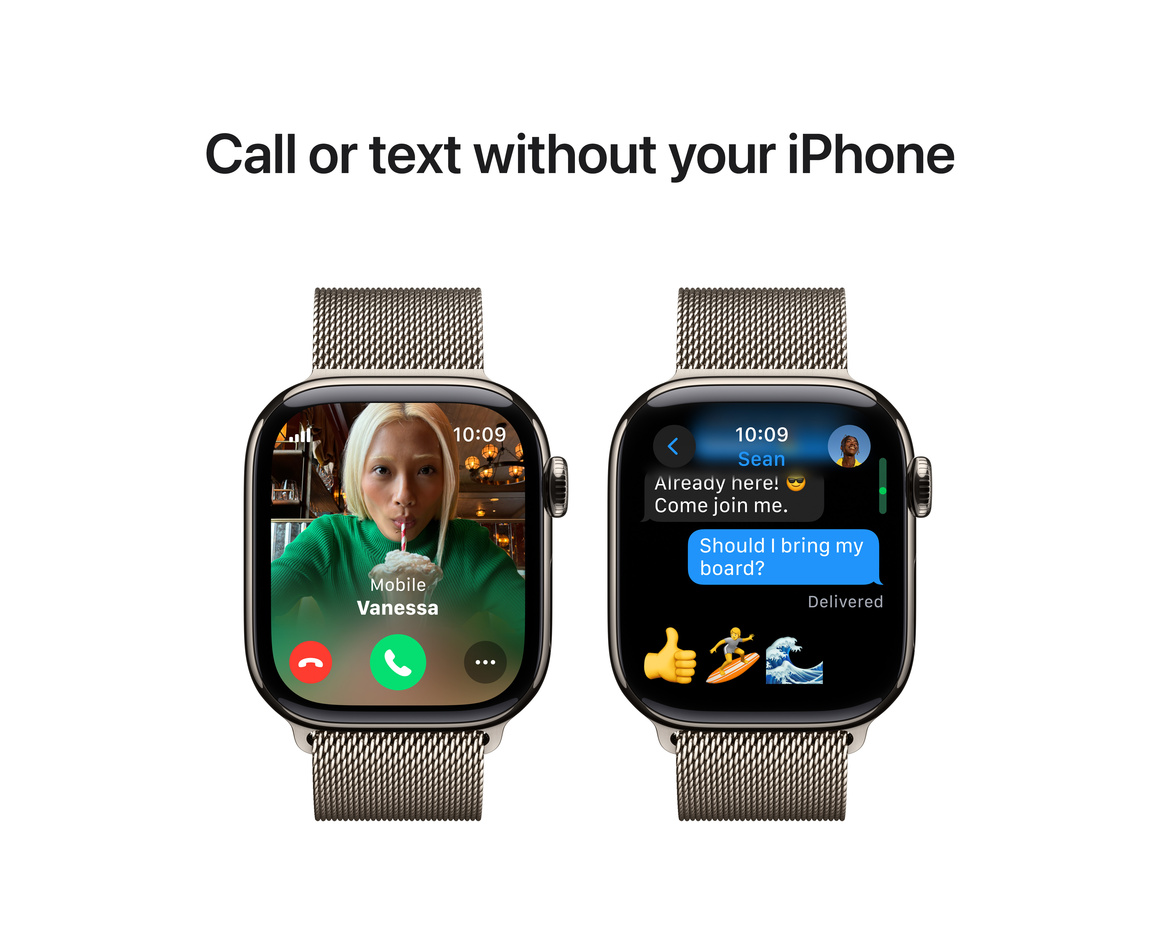 Apple Watch Series 10 GPS + Cellular 42mm Naturlig Titanboett med Naturlig Milanesisk loop