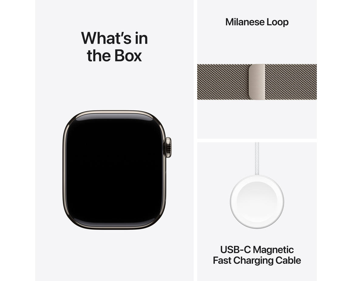 Apple Watch Series 10 GPS + Cellular 42mm Naturlig Titanboett med Naturlig Milanesisk loop