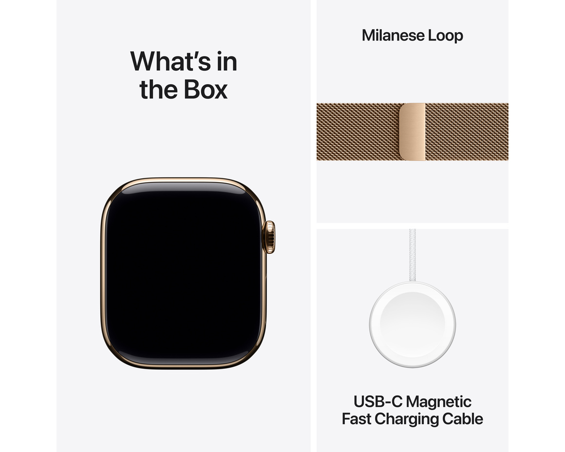 Apple Watch Series 10 GPS + Cellular 42mm Guld Titanboett med Guld Milanesisk loop
