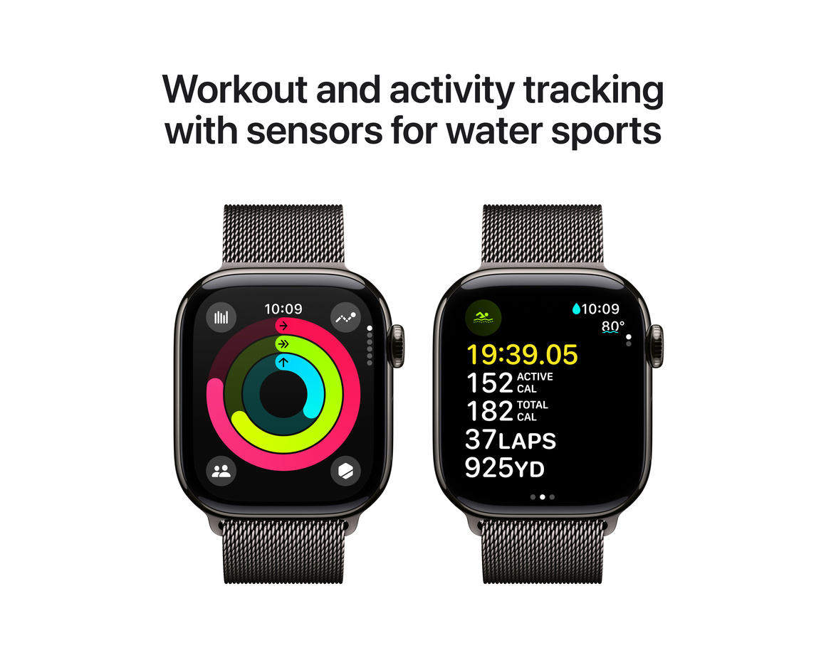 Apple Watch Series 10 GPS + Cellular 42mm Skiffer Titanboett med Skiffer Milanesisk loop