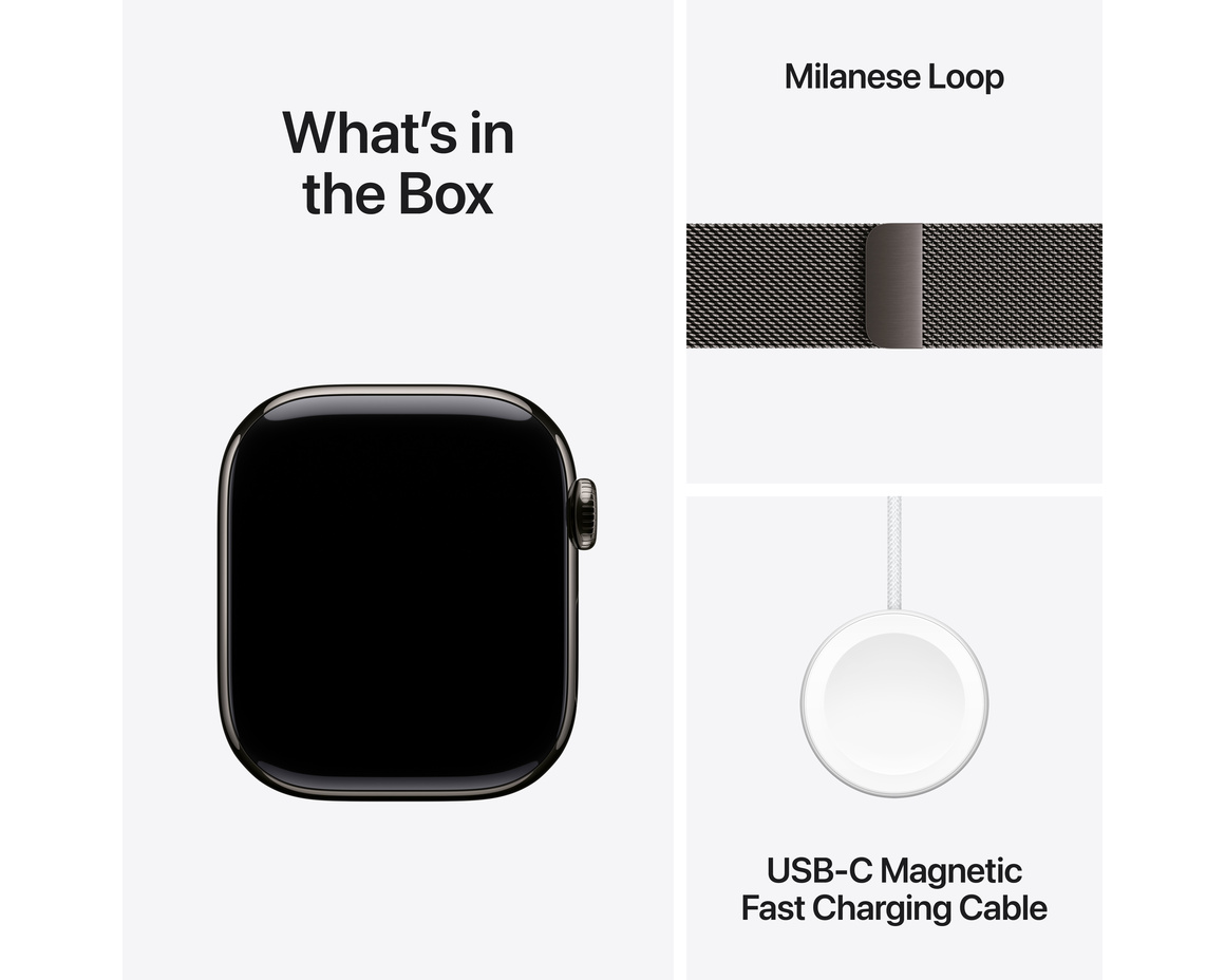 Apple Watch Series 10 GPS + Cellular 42mm Skiffer Titanboett med Skiffer Milanesisk loop