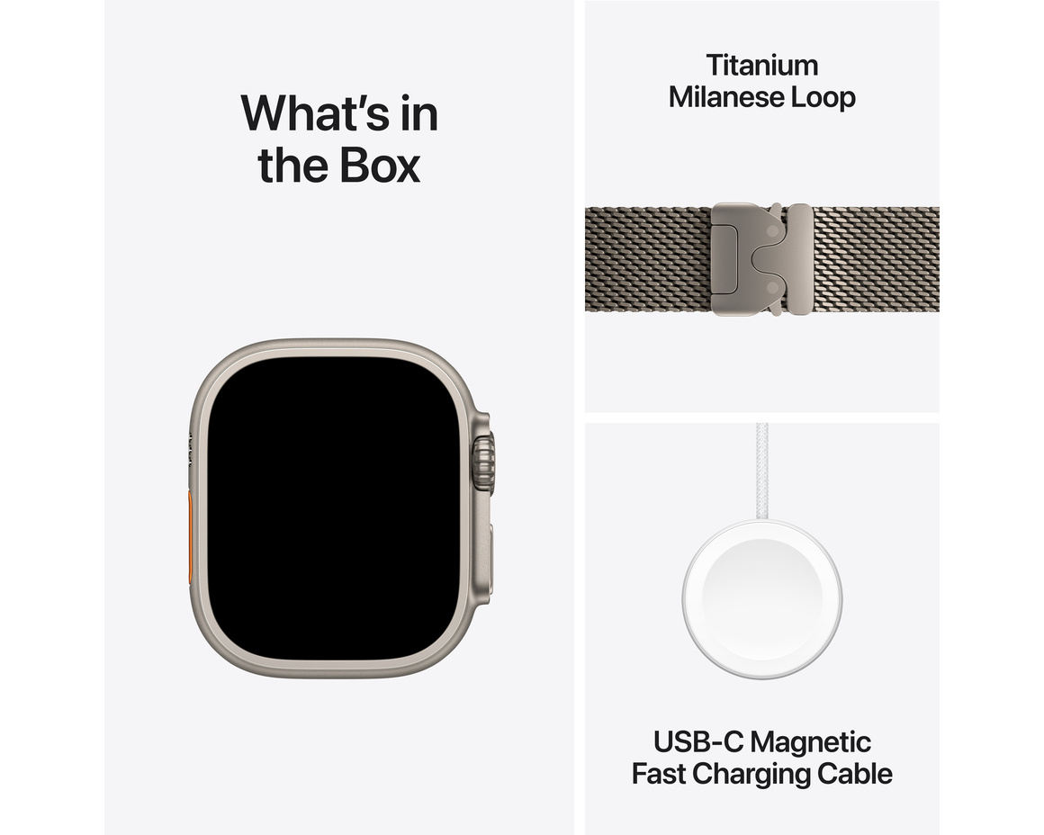 Apple Watch Ultra 2 GPS + Cellular 49mm Naturlig Titanboett med Naturlig Titan Milanesisk loop Small