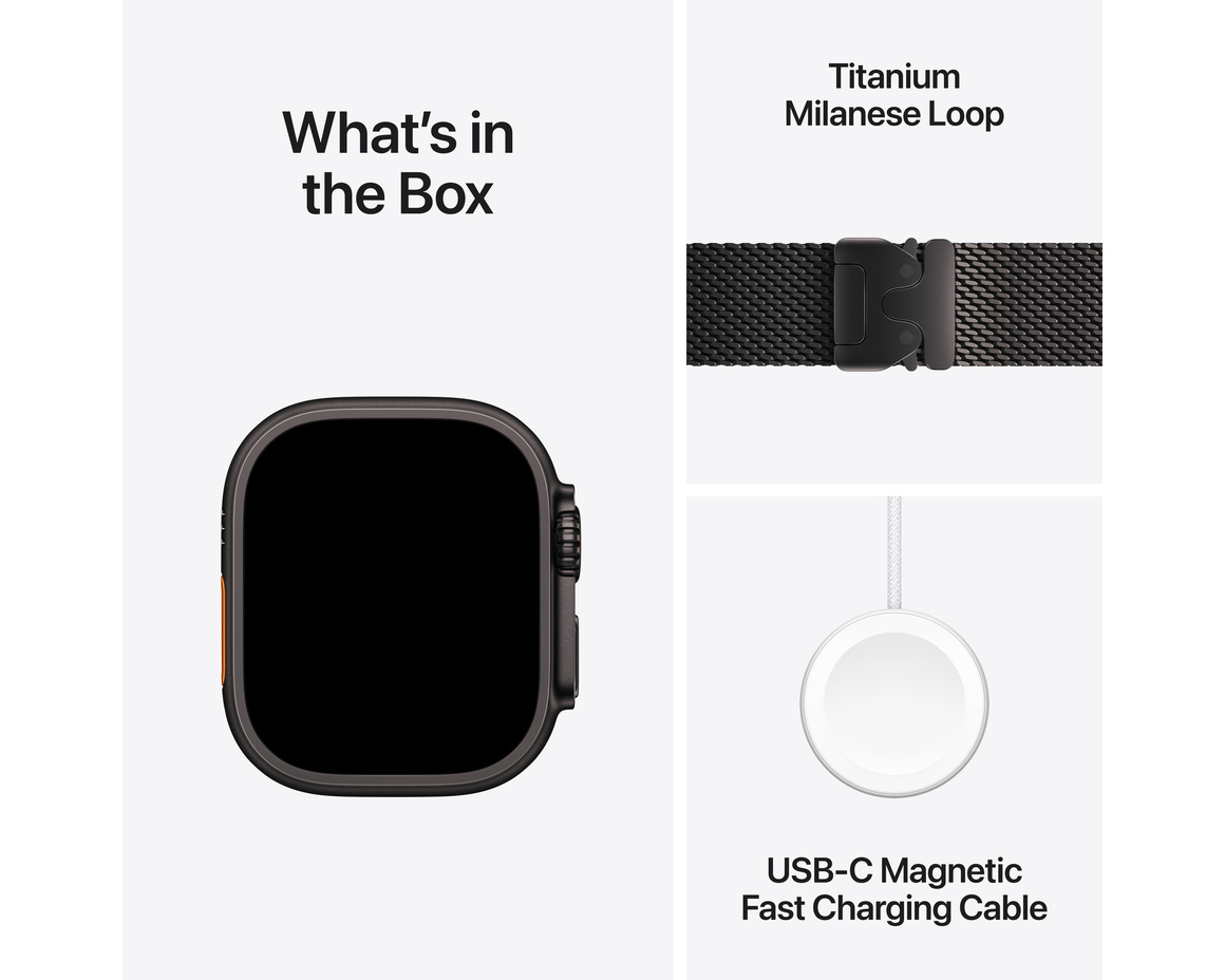 Apple Watch Ultra 2 GPS + Cellular 49mm Svart Titanboett med Svart Titan Milanesisk loop Medium