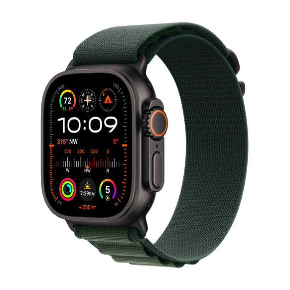 Apple Watch Ultra 2 GPS + Cellular 49mm Svart Titanboett med Mörkgrön Bergsloop - Medium