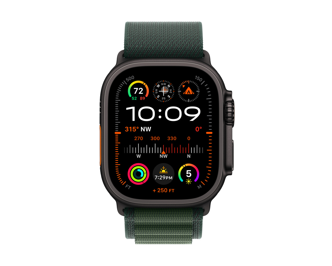Apple Watch Ultra 2 GPS + Cellular 49mm Svart Titanboett med Mörkgrön Bergsloop - Large