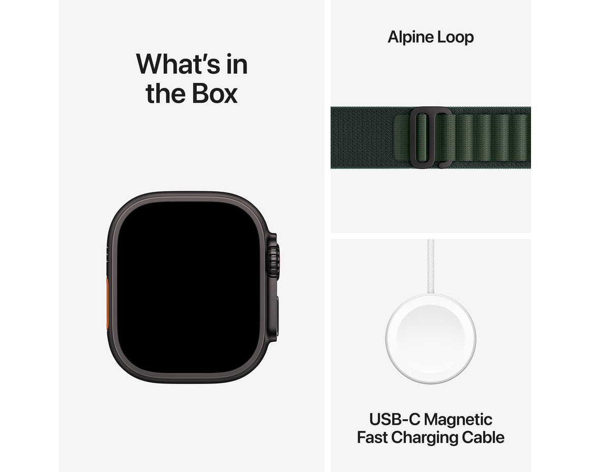Apple Watch Ultra 2 GPS + Cellular 49mm Svart Titanboett med Mörkgrön Bergsloop - Large