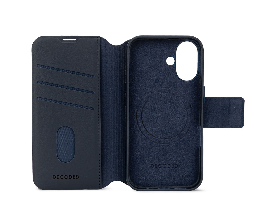 Decoded - Leather Detachable Wallet till iPhone 16 Marinblå