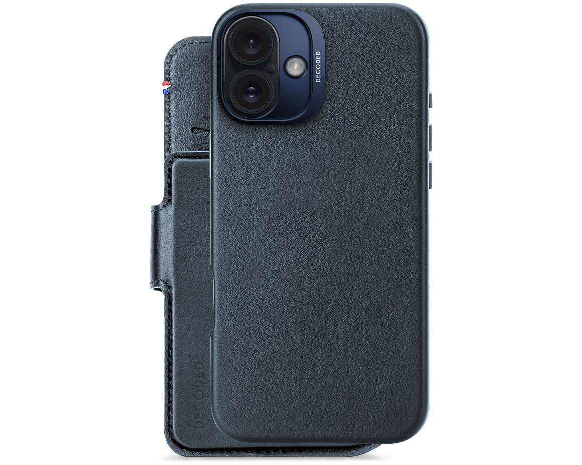 Decoded - Leather Detachable Wallet till iPhone 16 Plus Marinblå