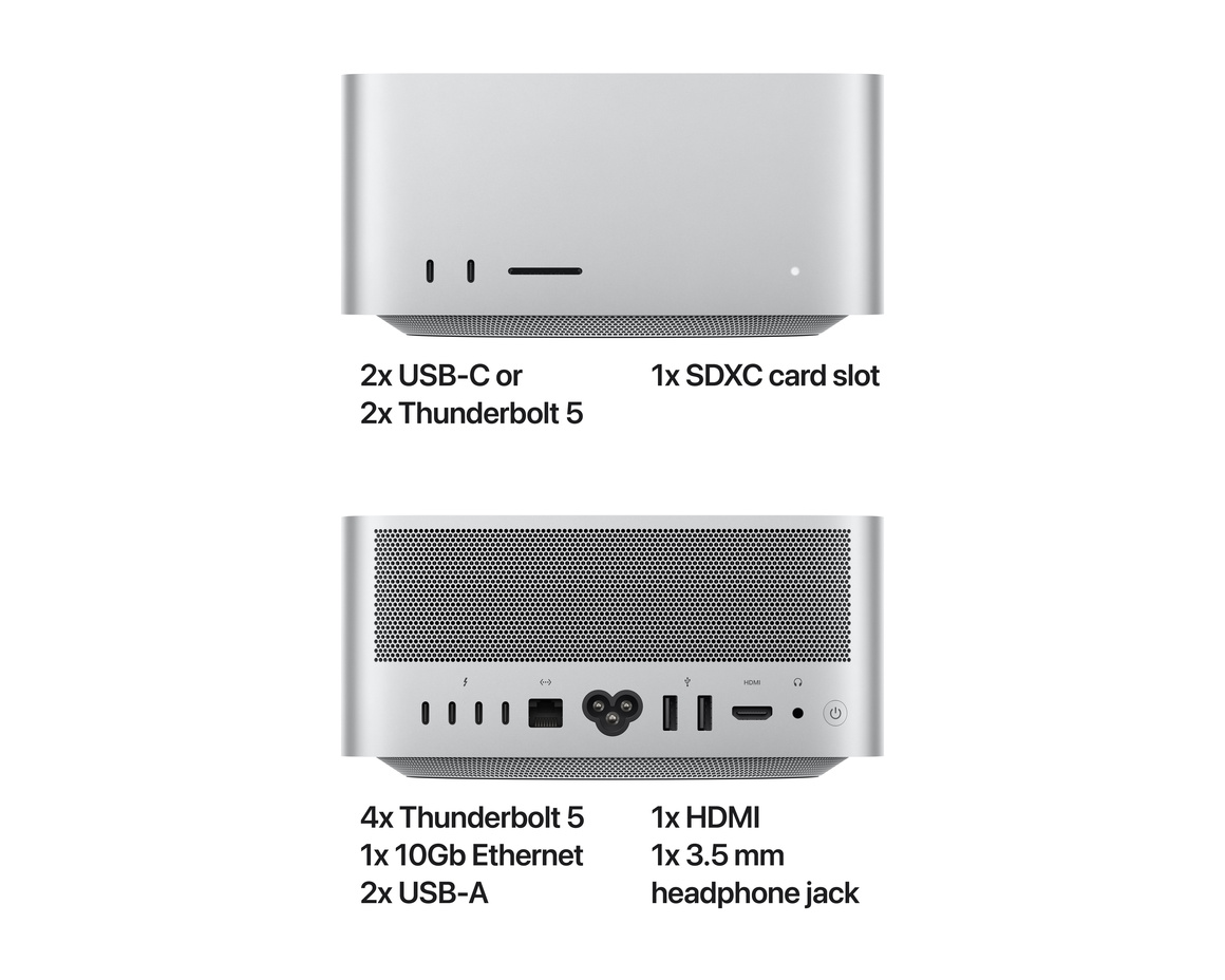 Mac Studio: Apple M4 Max chip med 14‑core CPU, 32‑core GPU, 36GB, 512GB