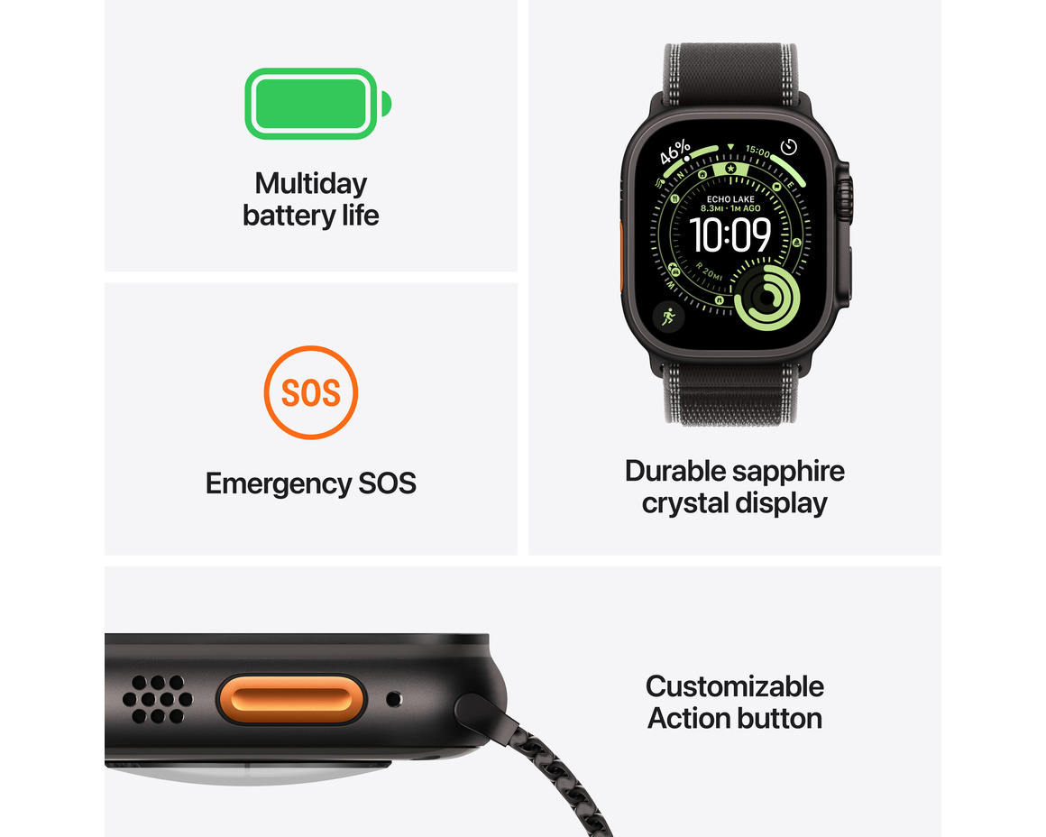 Apple Watch Ultra 3 GPS + Cellular 49mm med Svart/gråsvart Terrängloop M/L