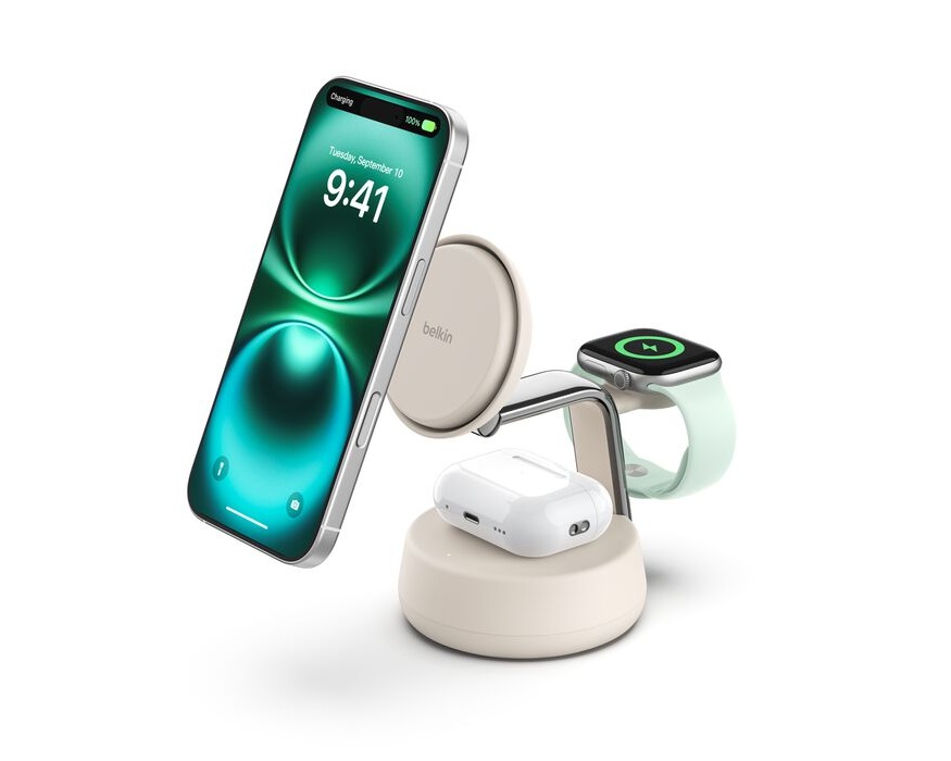 Belkin UltraCharge Pro 3-i-1 Magnetisk Laddningsstation med Qi2 25W Sand