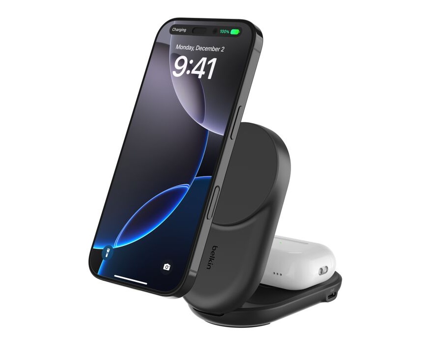 Belkin UltraCharge 2-i-1 hopfällbar magnetisk laddare med Qi2 25W Svart Belkin UltraCharge 2-i-1 hopfällbar magnetisk laddare med Qi2 25W Svart