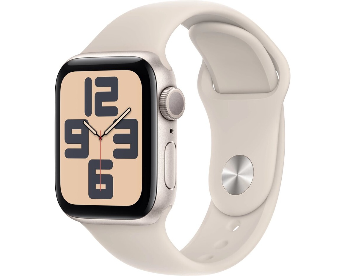 Begagnad Apple Watch SE 2023 GPS 40mm Stjärnglans Aluminiumboett med Stjärnglans Sport Band - S/M- Gradering A