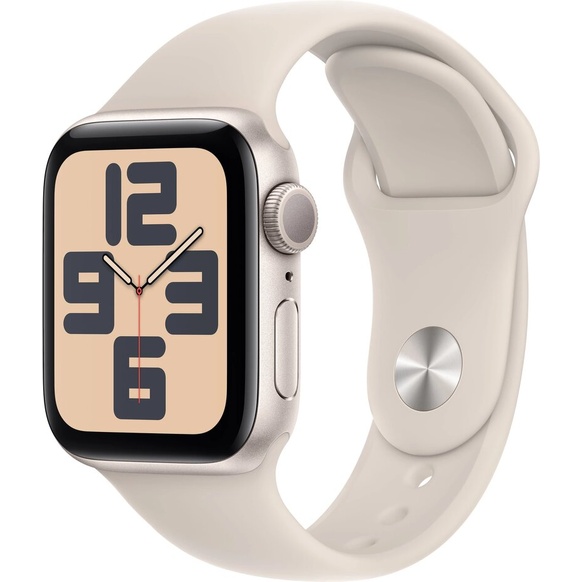 Begagnad Apple Watch SE 2023 GPS 40mm Stjärnglans Aluminiumboett med Stjärnglans Sport Band - S/M- Gradering A