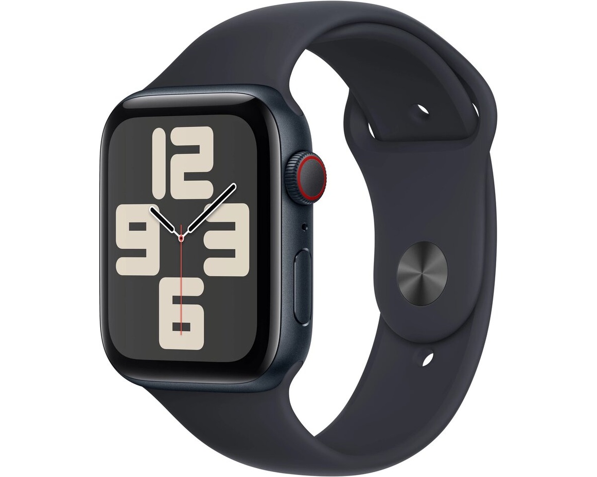 Begagnad Apple Watch SE 2023 GPS 44mm Midnatt Aluminiumboett med Midnatt Sport Band - M/L- Gradering A