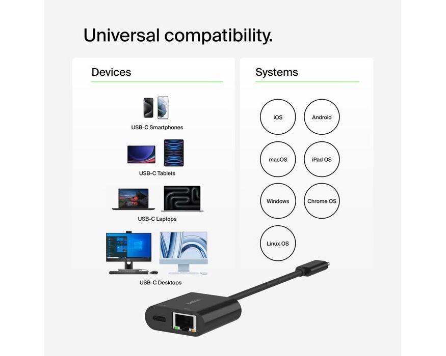 Belkin USB-C till Ethernet + Charge Adapter 100W