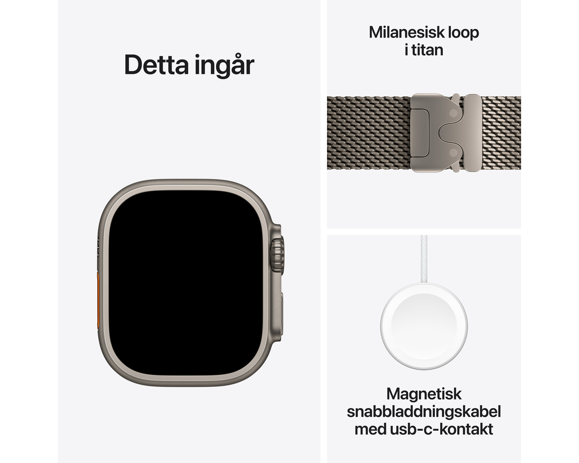 Apple Watch Ultra 4 GPS + Cellular 49mm med Milaneseloop Naturlig Small