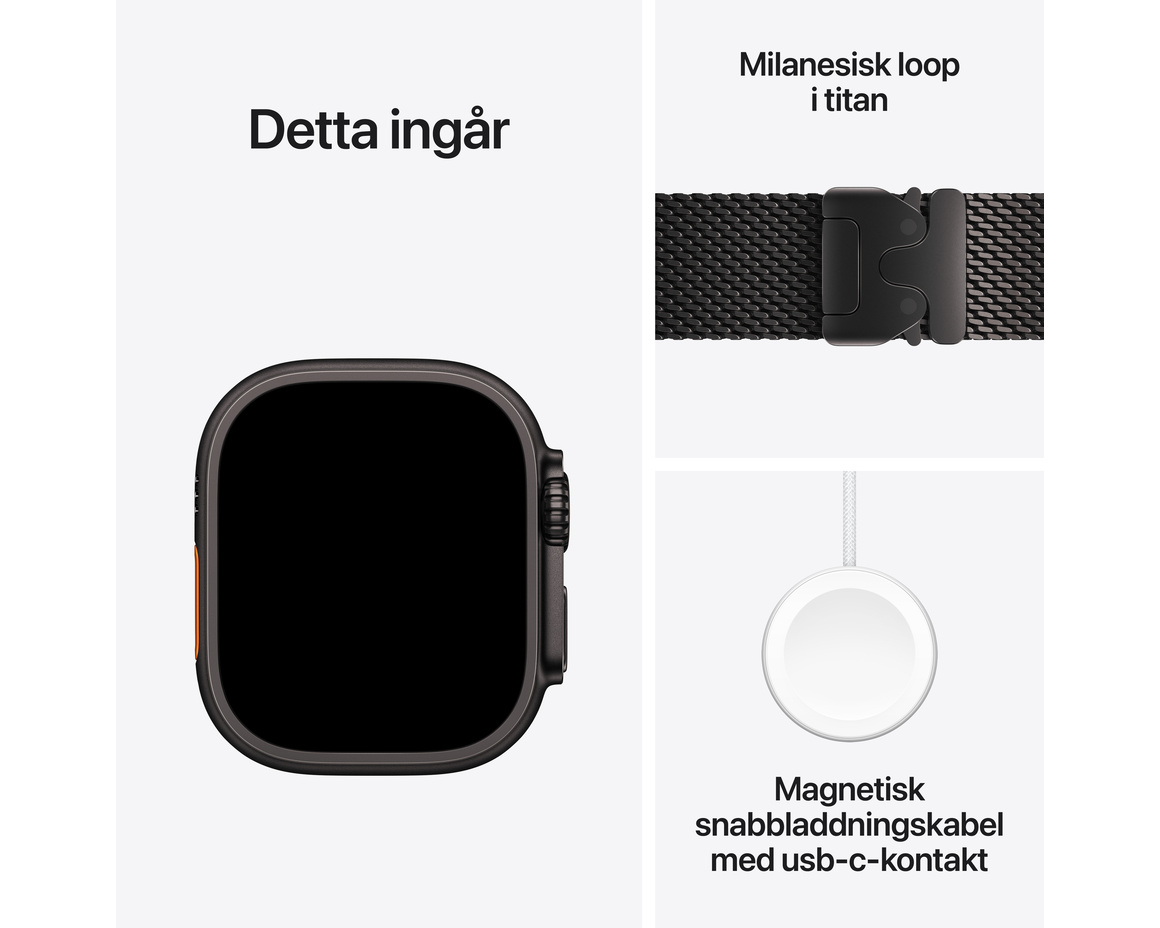 Apple Watch Ultra 4 GPS + Cellular 49mm med Milaneseloop Svart Small
