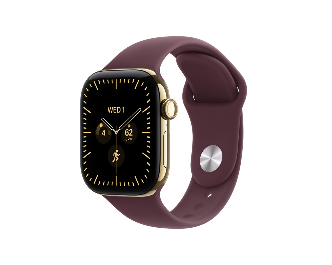 Apple Watch Series 12 Titan Cellular med Sportband Skinande Guld 42mm S/M